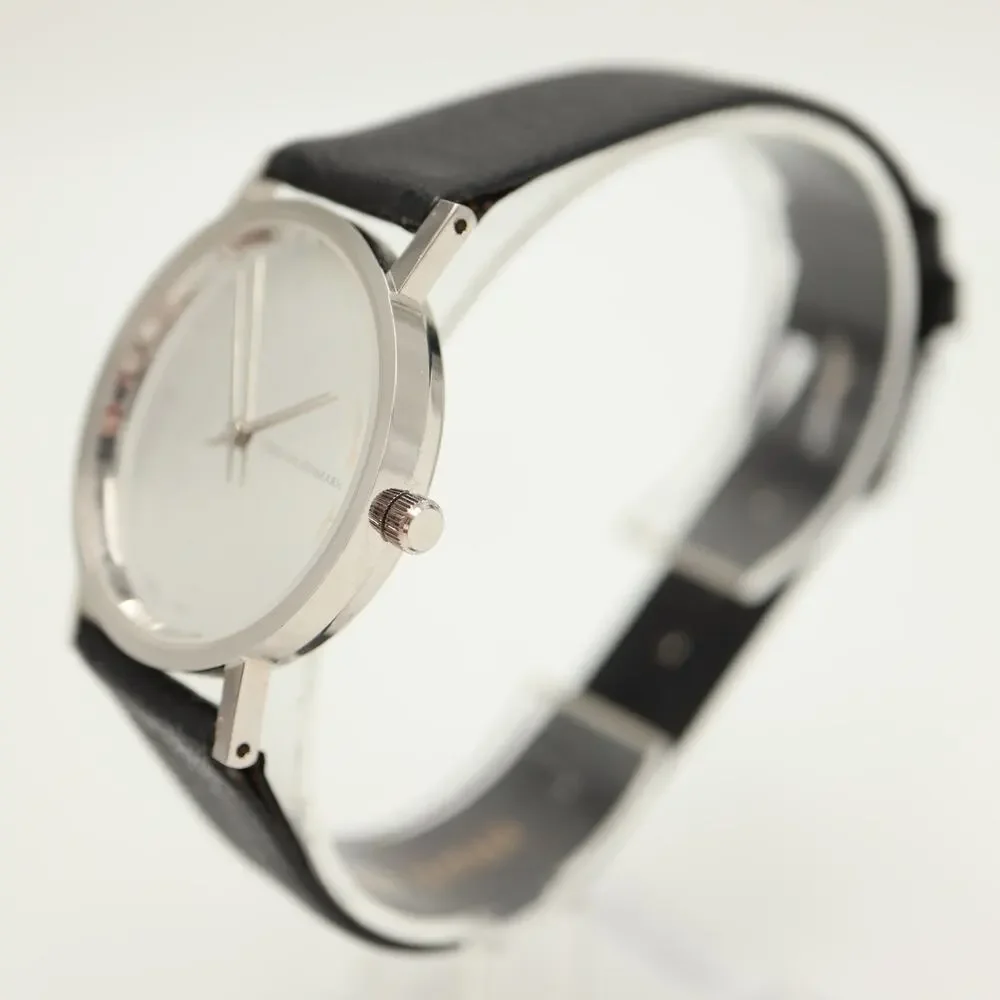 Sterling Denmark by Max Rene Silver Tone 32mm Watch Swiss Leather w New Battery
